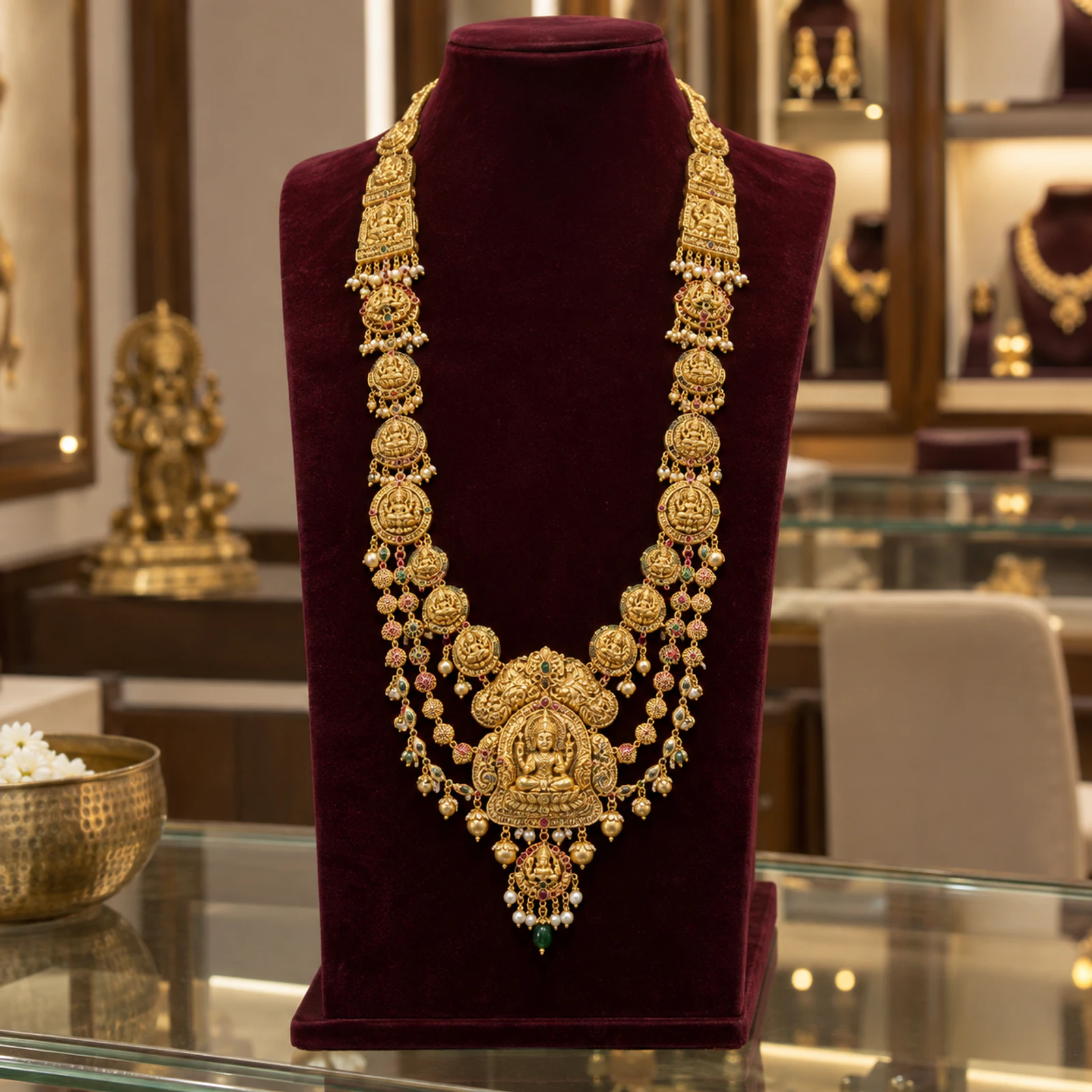 Aarohi Temple Bridal Haar jewellery design