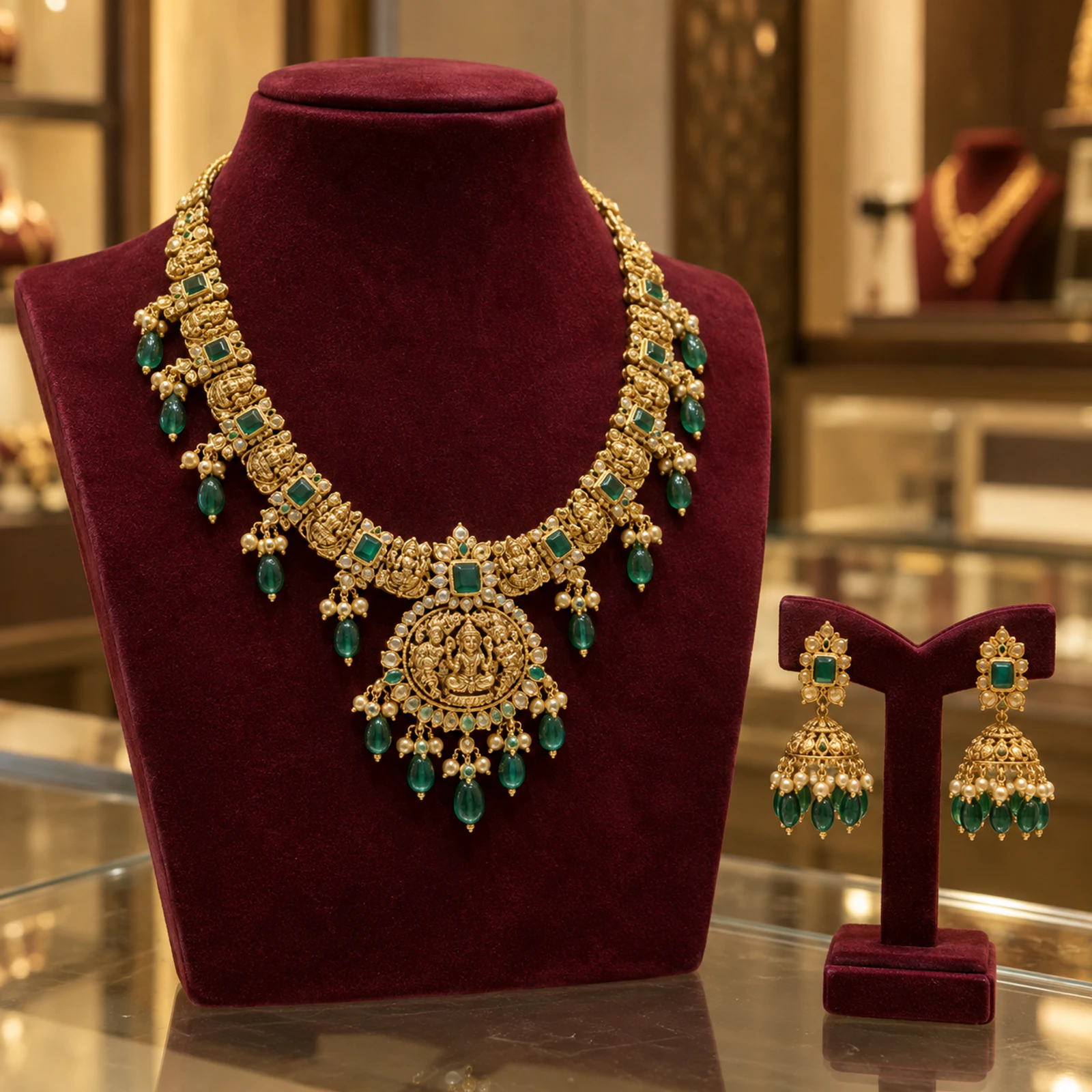 Navya Emerald Necklace Set jewellery design