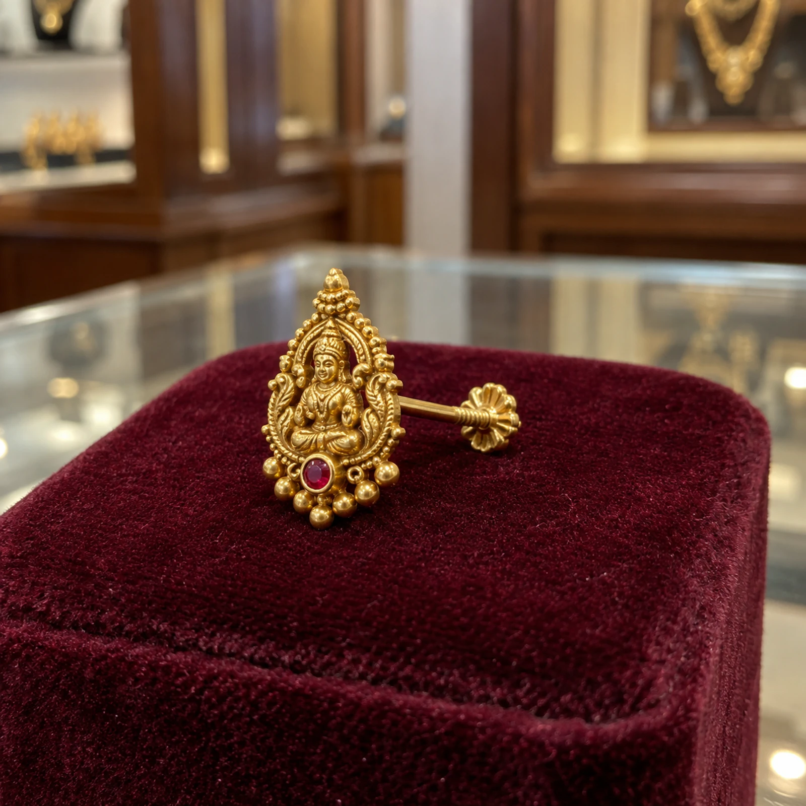 Aarohi Temple Nose Pin jewellery design