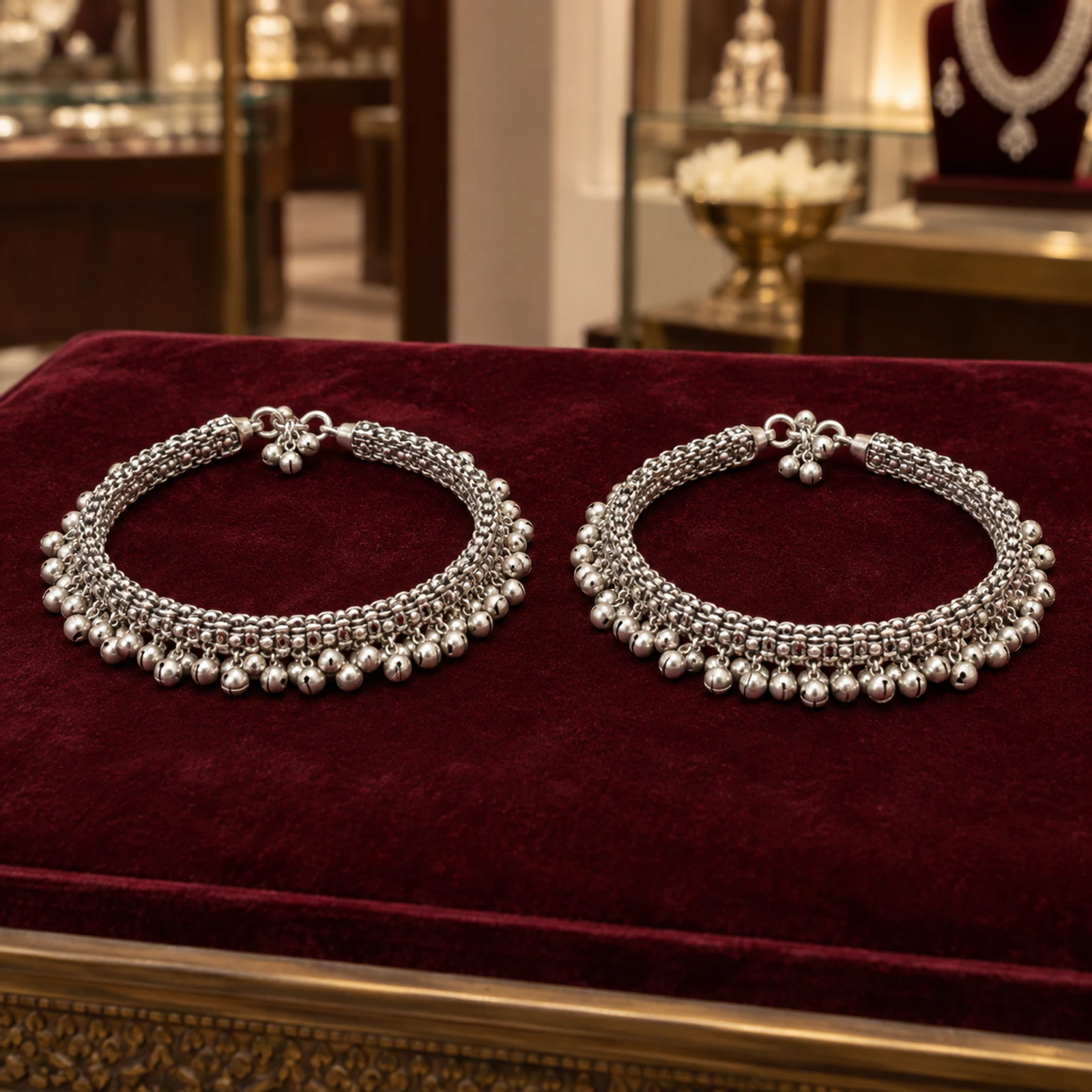 Vasudha Silver Ghungroo Anklets jewellery design