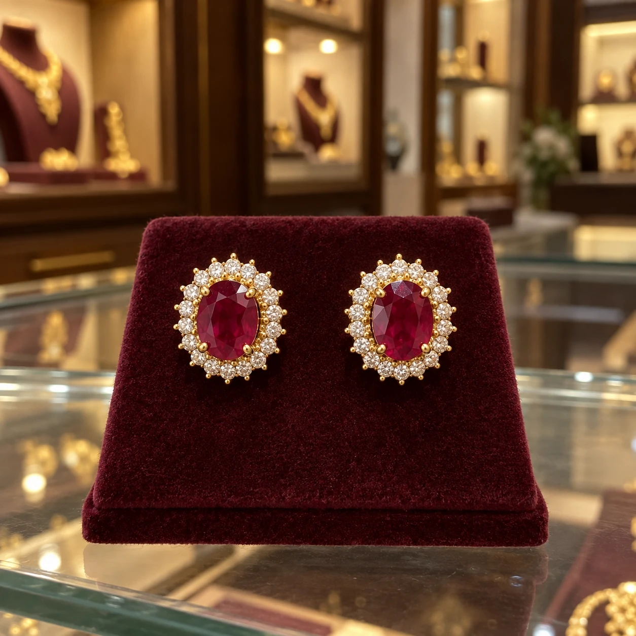 Zara Ruby Halo Earrings jewellery design